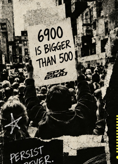 Crowd holding SPX6900 signs